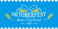 Oktoberfest banner design. Beer fest in October logo with two beer mugs. German festival poster, sign, flyer, invitation card Royalty Free Stock Photo